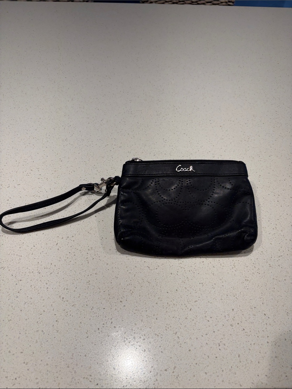 Coach Black Perforated Leather Wristlet